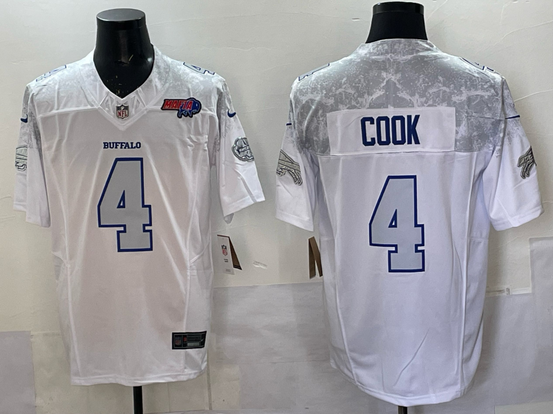 Men Buffalo Bills #4 Cook Nike White 2025 Rivalries Collection Limited NFL Jersey 005